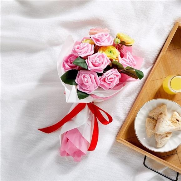 100 Pack Pink Artificial Flowers, Bulk Stemless Fake Foam Roses for Wedding - Picture 2 of 6